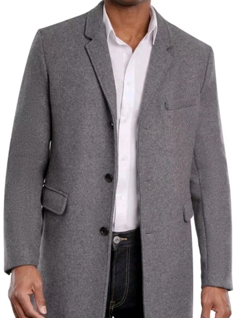 Men's Michael Kors Ghent Medium Grey Wool Blend Solid Slim Fit Topcoat 38R